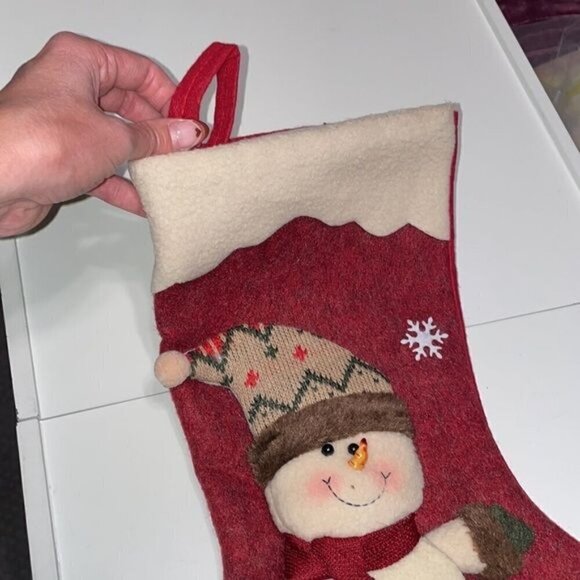 New 3D Plush Christmas Stocking Felt Snowman Snow Girl Skiing Red - Picture 3 of 5
